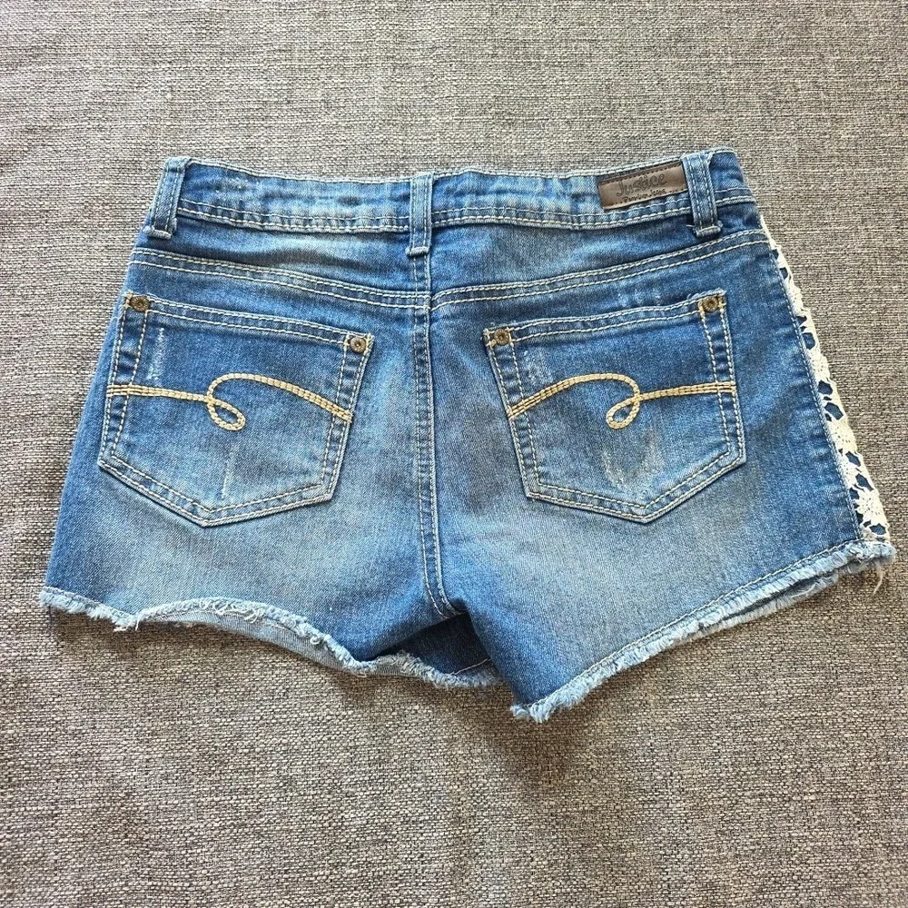 Justice Girl's Blue Jean Shorts Size 14 R White Lace Accents
